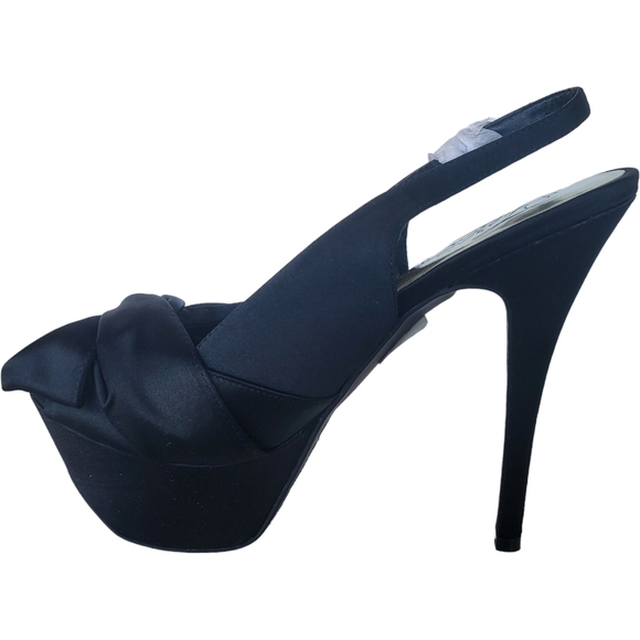 Fergie Black Platform Heel Bow Accent Peep Toe Slingback Size 8.5 Women's - Picture 5 of 13